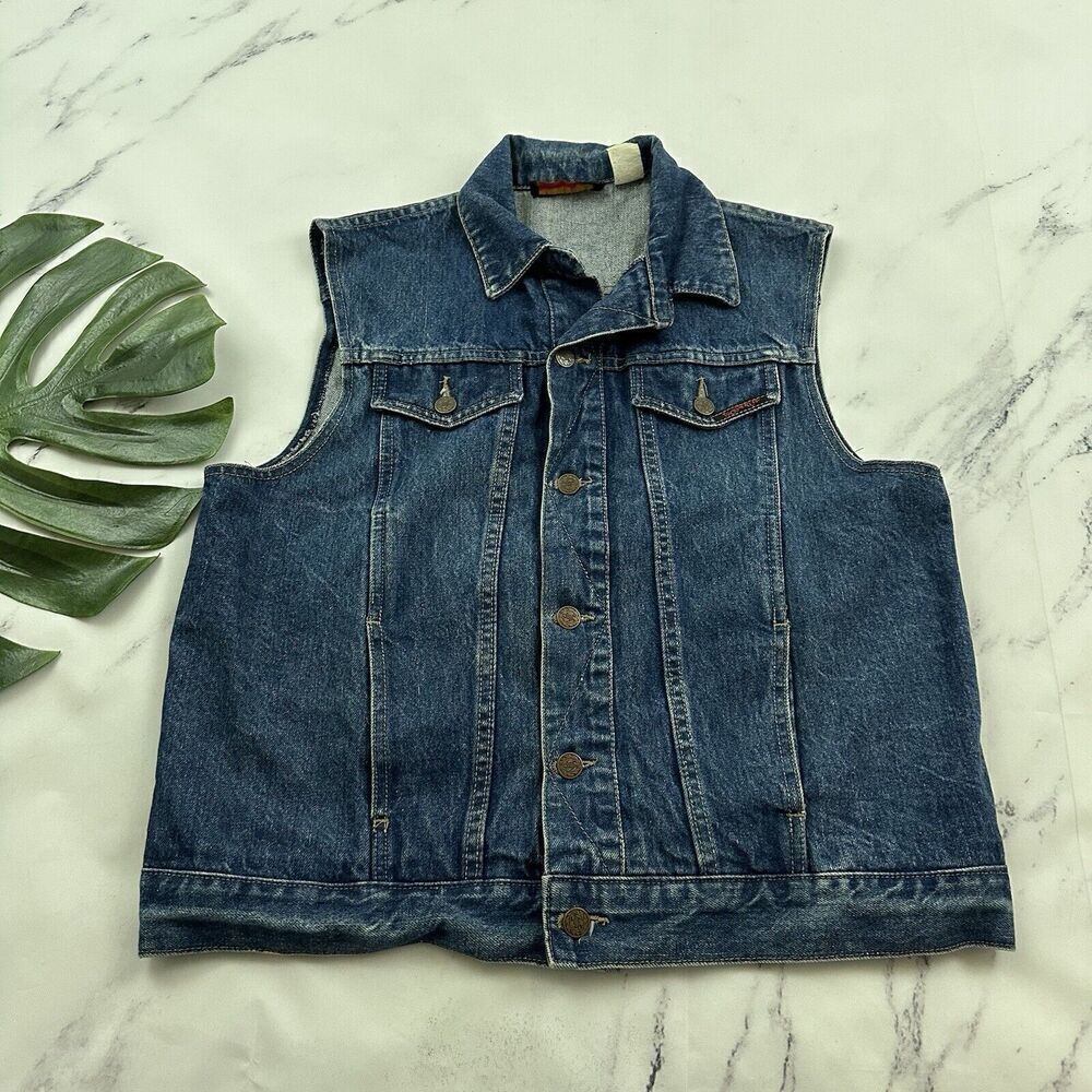 Trousers Up Womens Vintage 90s Denim Jean Vest Size L Dark Wash Cotton